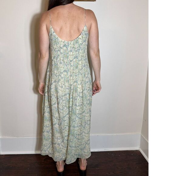 Vintage 100% Silk Green Floral Midi Dress Size 12 - Picture 4 of 5